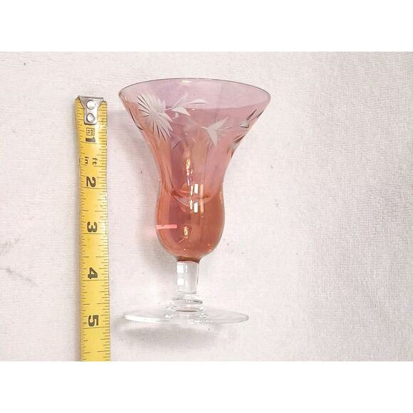 Murano Etched 1 Cocktail Cordial Glass Red 5" Barware Hand Blown Italy Antique - Picture 10 of 12